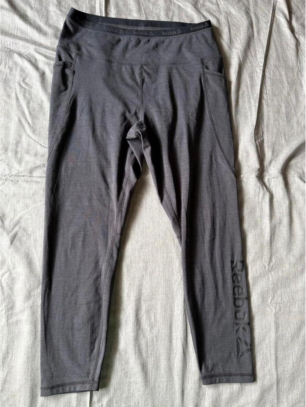 Reebok Women's Size Large Gray & Black Highrise Capri Athletic Leggings